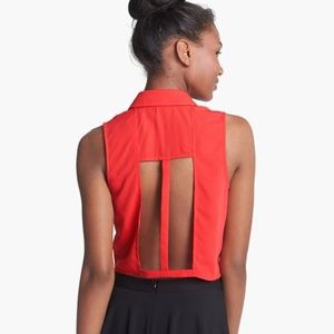 Red Backless Collared Button Up Crop Top Nordstrom